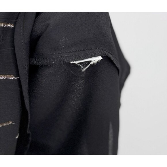 Cece Black Chiffon Flutter Sleeve Blouse Lined Metallic Print Sz M Office Preppy - Picture 6 of 9